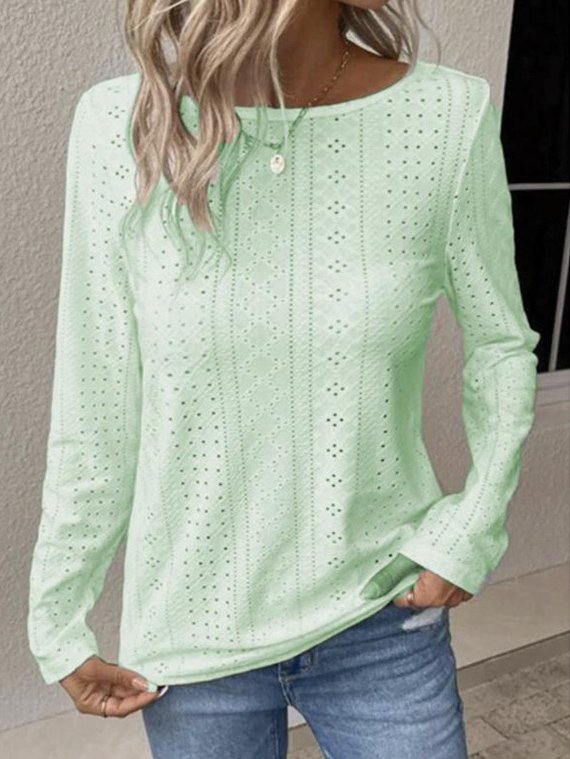 Casual Loose Lace Plain T-Shirt