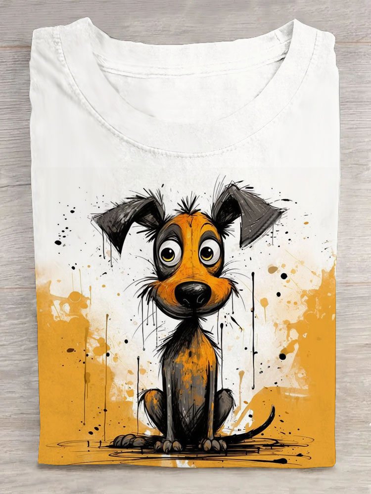 Fun dog print round neck casual short sleeved T-shirt