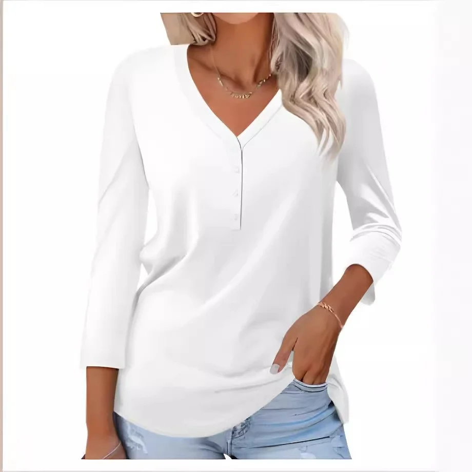 Women's Long Sleeve T-shirt Spring/Fall Gray Plain V Neck Daily Going Out Casual Top