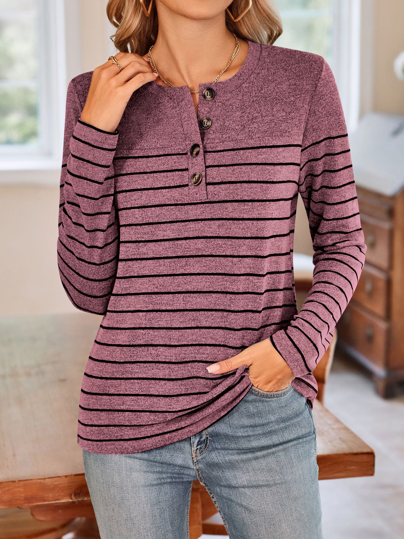 Women's Striped Knitted Crew Neck Daily Going Out Casual Top