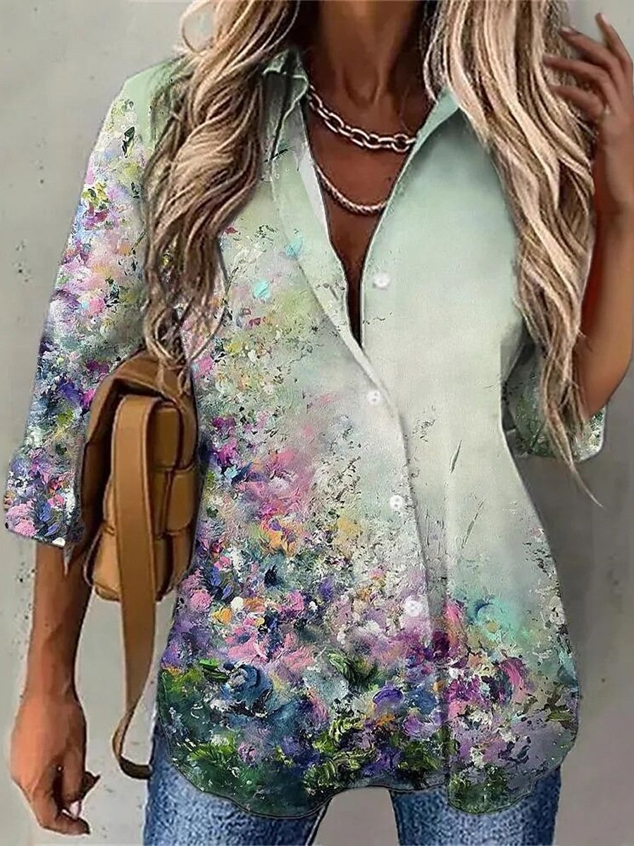 Casual Glitter Shirt Collar Loose Shirt