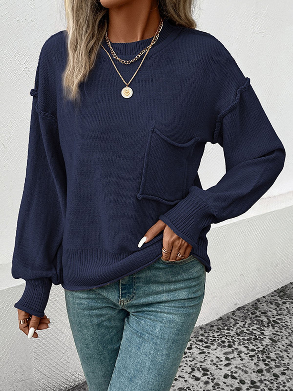 Crew Neck Casual Plain Sweater