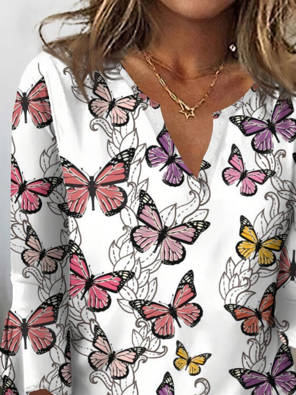 Notched Casual Butterfly T-Shirt