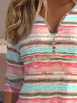 Women's Striped V Neck Daily Going Out Casual Top