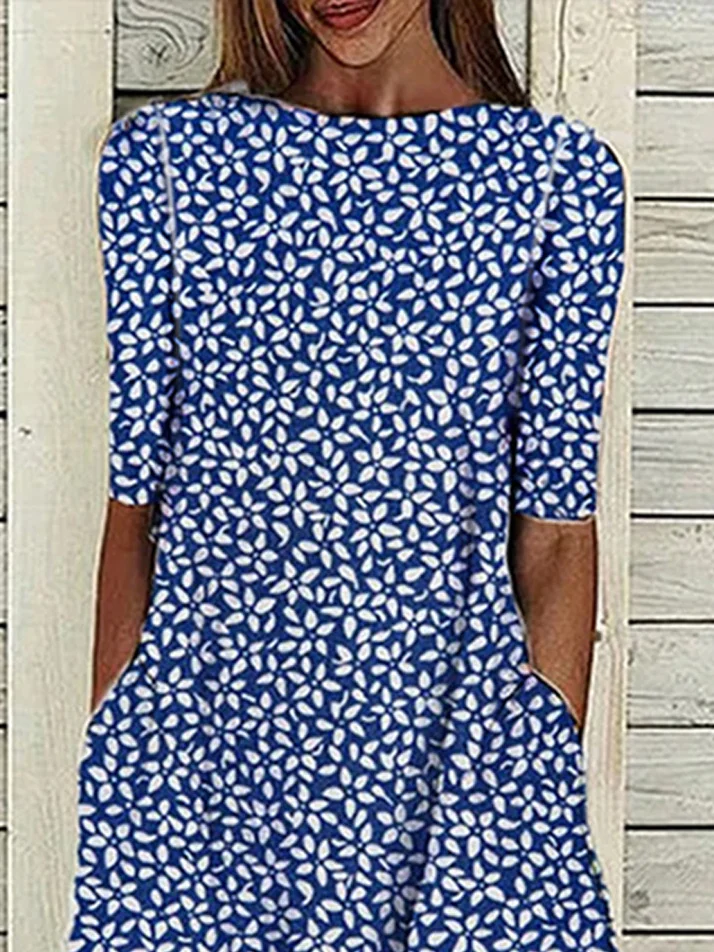 Casual Boat Neck Floral Dress