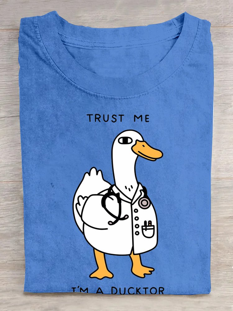 Duck Letter Pattern Cotton Crew Neck Casual T-Shirt