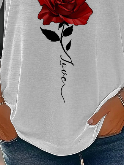 Women's Long Sleeve T-shirt Spring/Fall White Floral Jersey V Neck Daily Going Out Casual Top