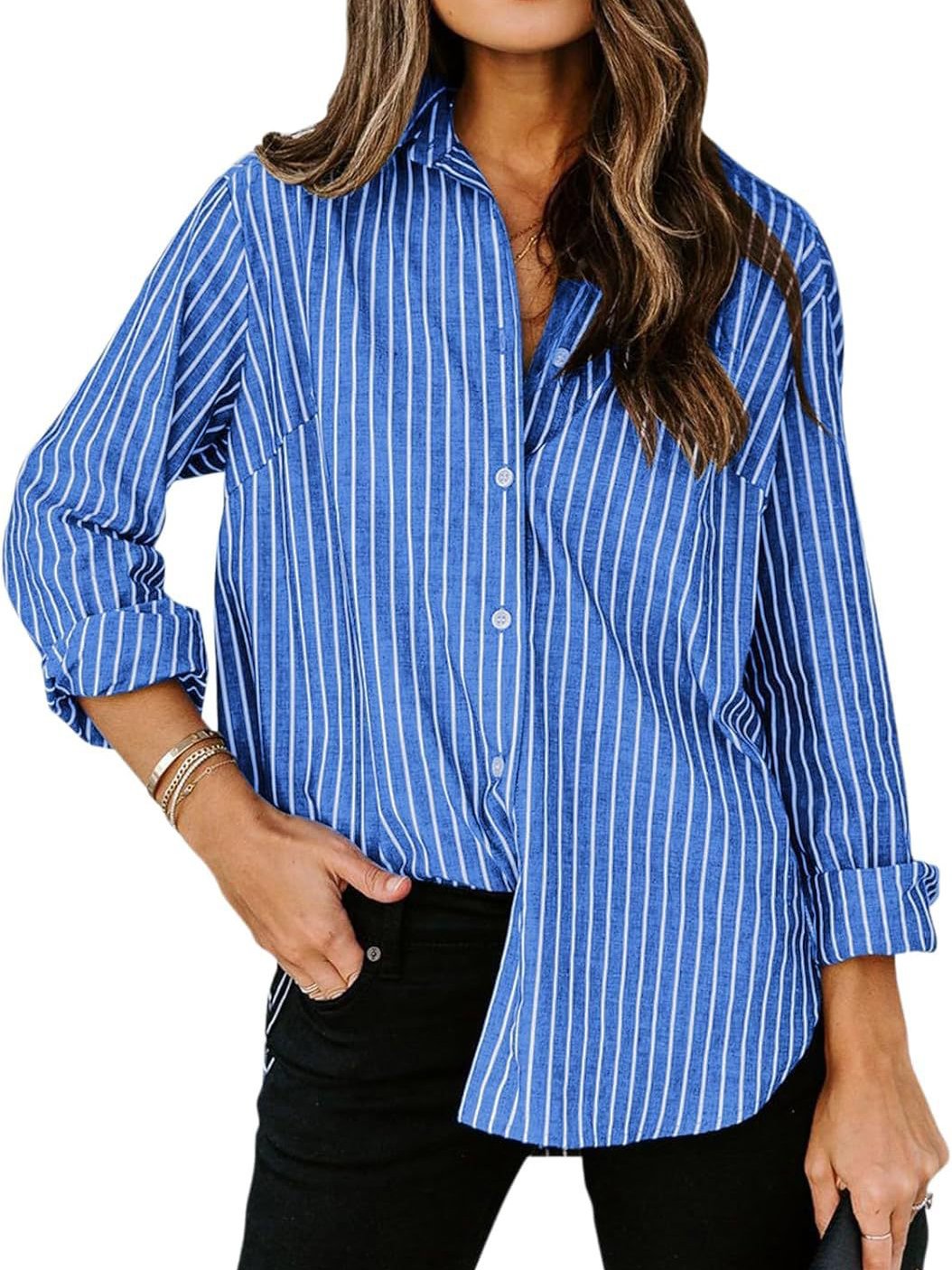 Loose Casual Striped Cotton-Blend Shirt