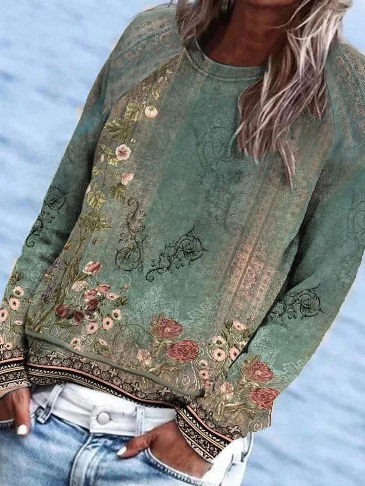 Floral Crew Neck Casual Sweatshirt