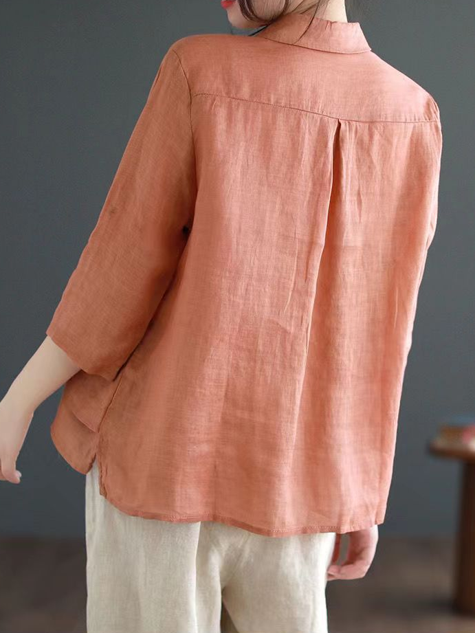 Plain Cotton And Linen Loose Casual Shirt