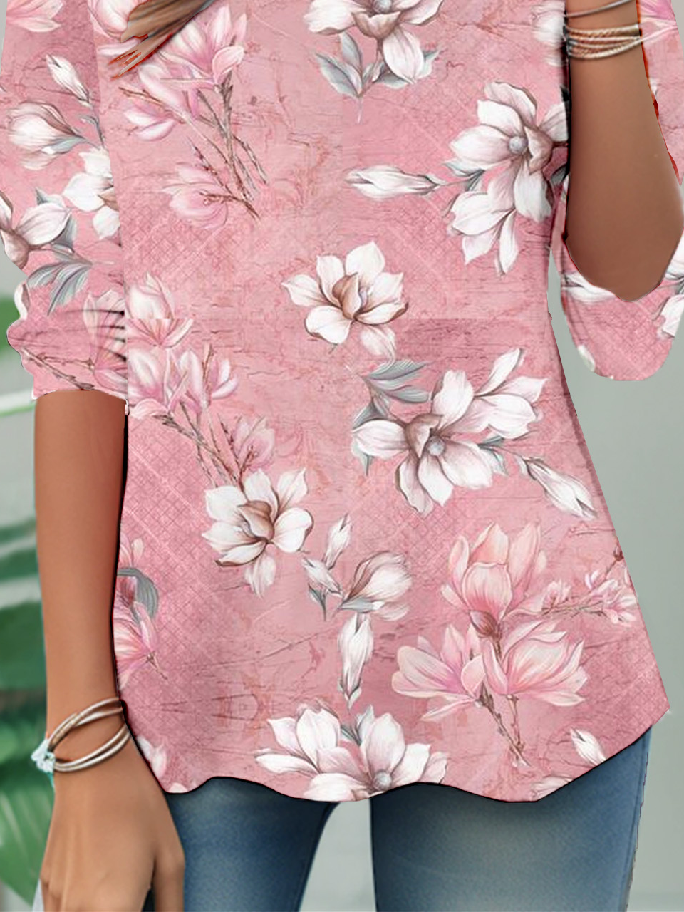 Casual Floral Jersey Crew Neck T-Shirt