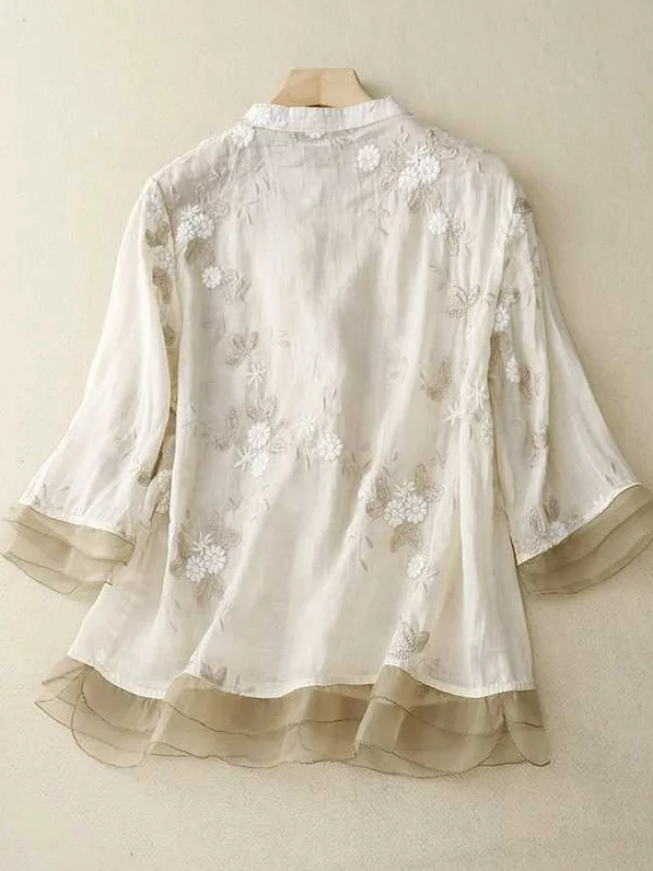 Embroidery Patterns Stand Collar Loose Shirt