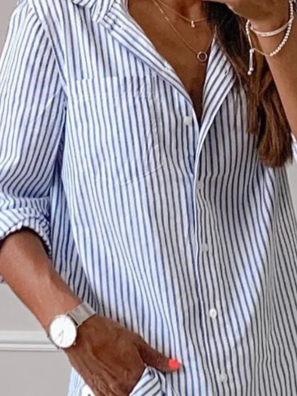 Shirt Collar Striped Loose Casual Shirt