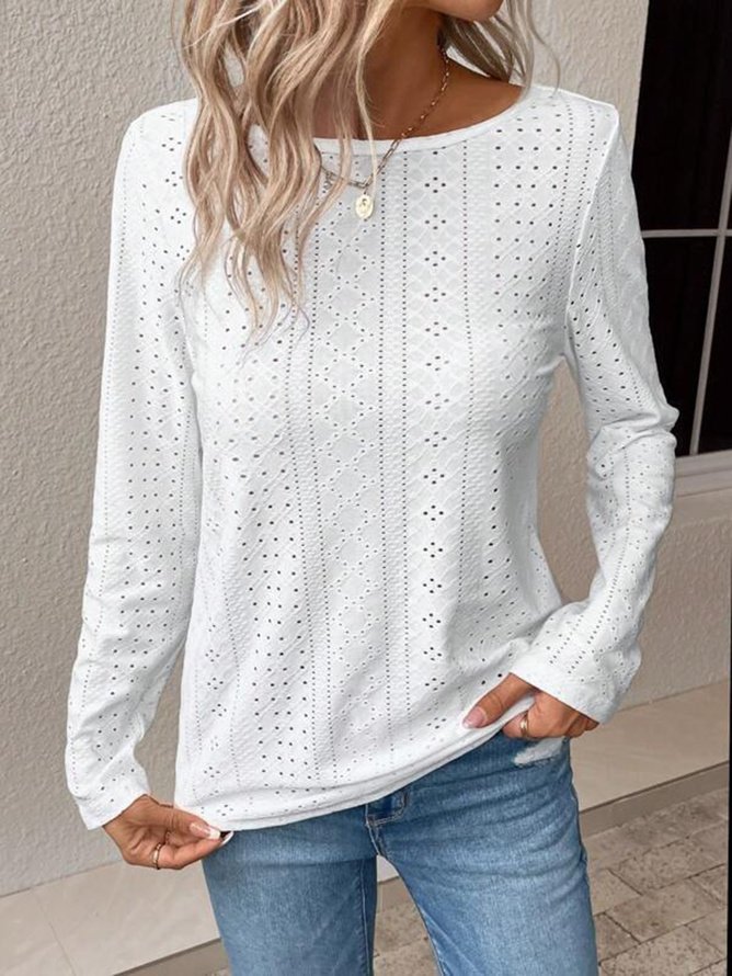 Casual Loose Lace Plain T-Shirt