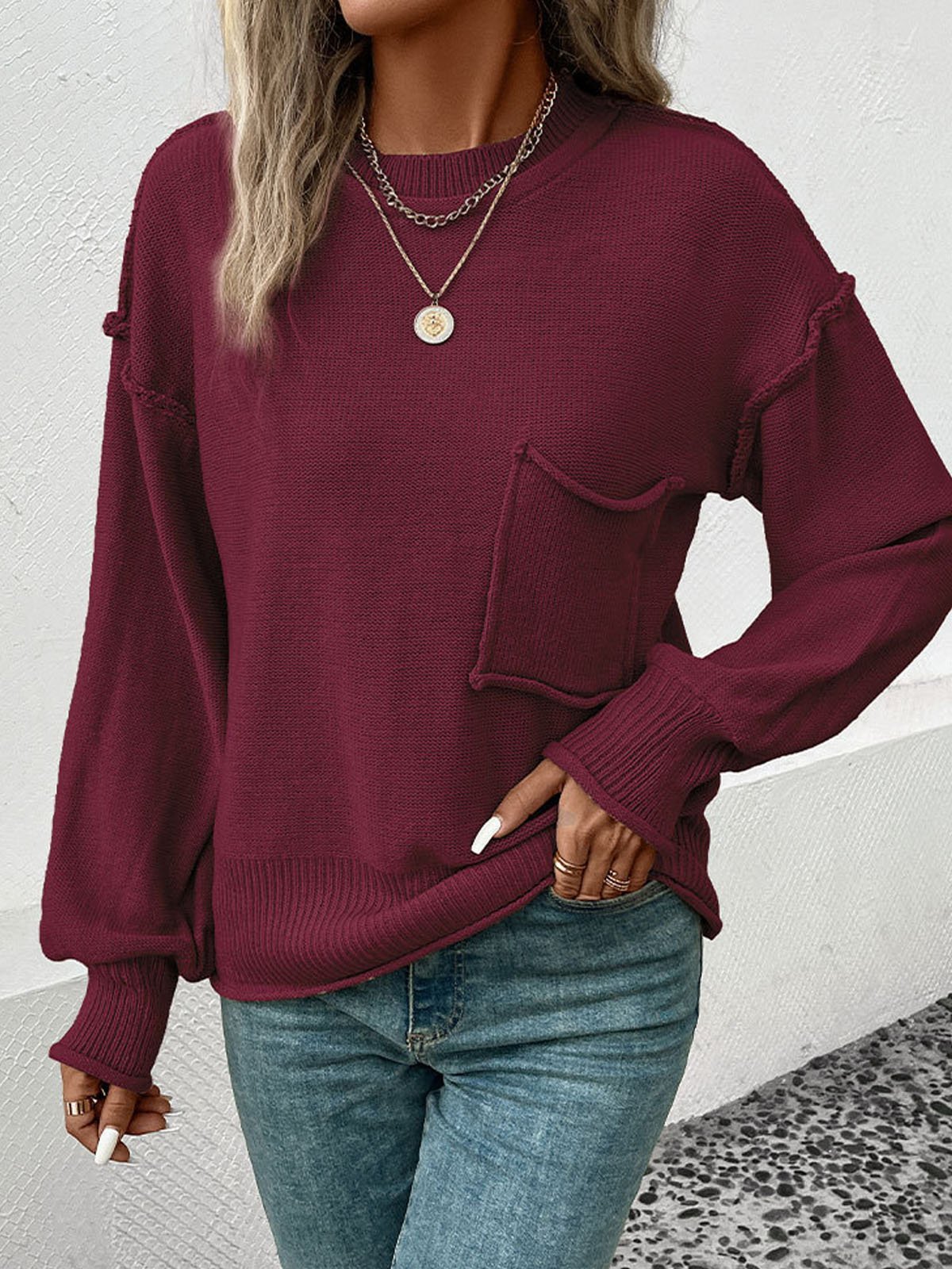 Crew Neck Casual Plain Sweater