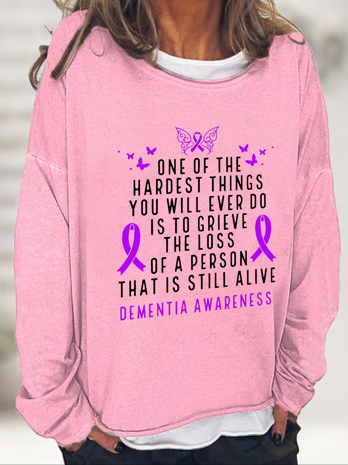 Dementia Awareness Month Butterfly Warrior Alzheimers Casual Sweatshirt