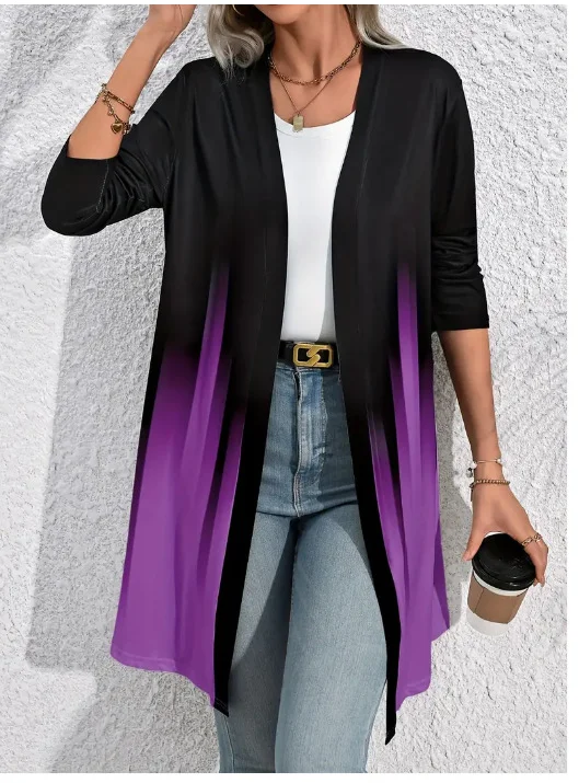 Casual Ombre Crew Neck Loose Jacket