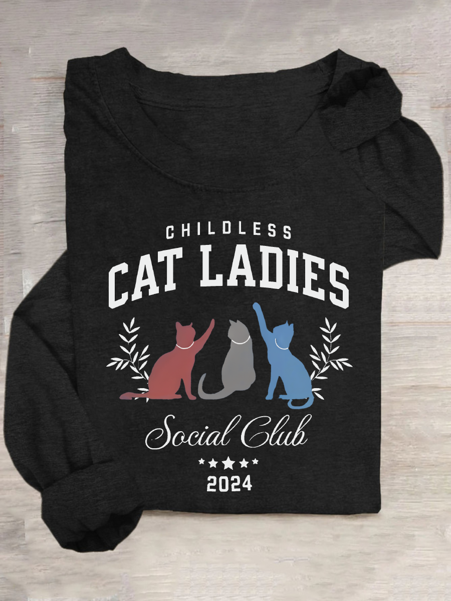 Childless Cat Lady Print Casual Long Sleeve Shirt