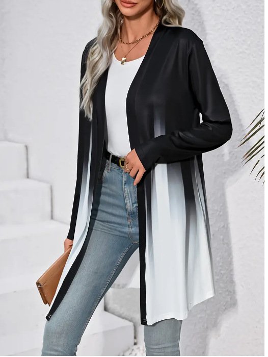 Casual Ombre Crew Neck Loose Jacket