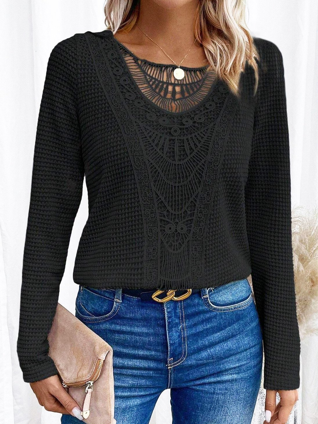 Casual Geometric Others Lace Blouse