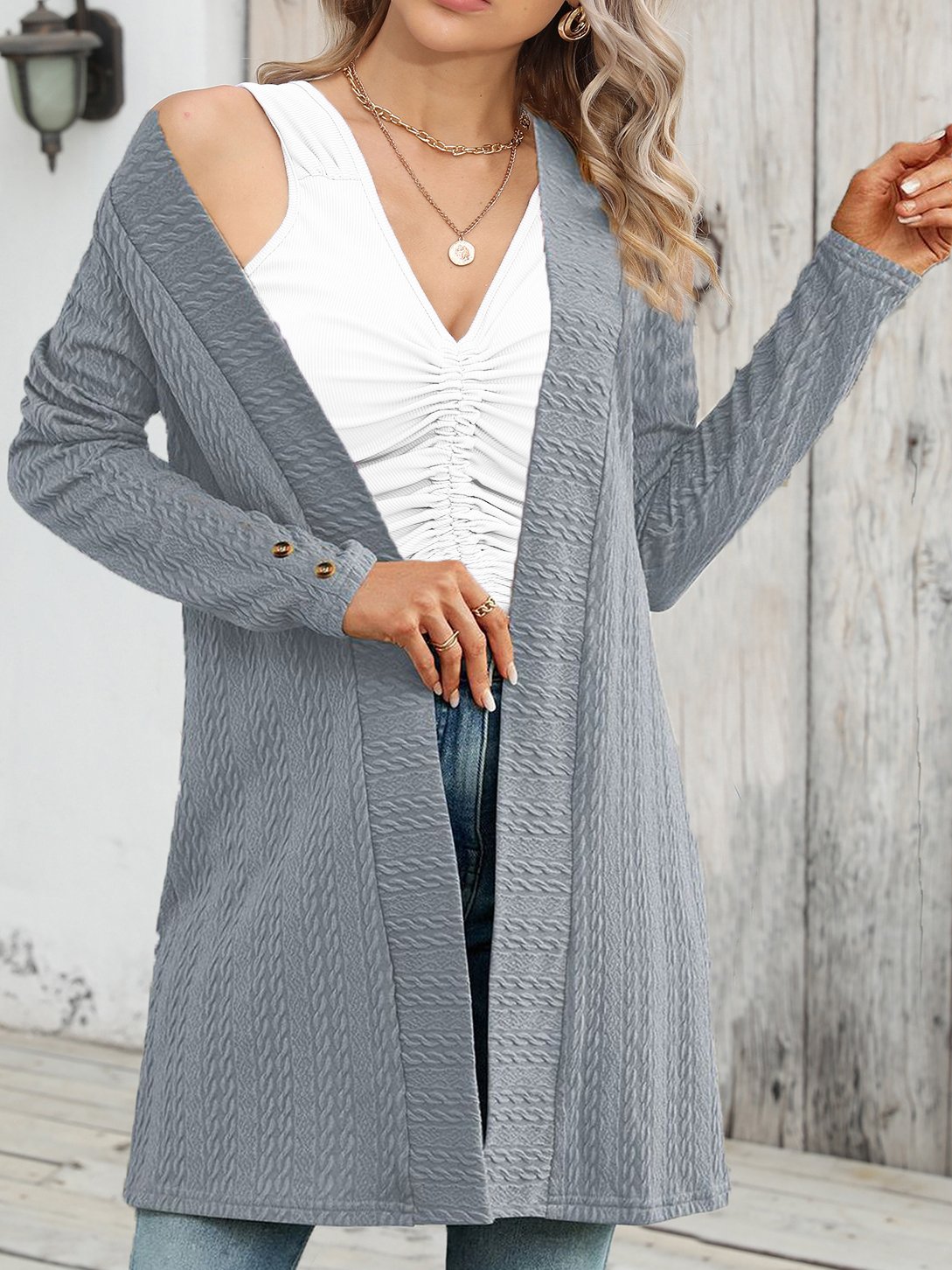 Loose Casual Plain Buckle Kimono