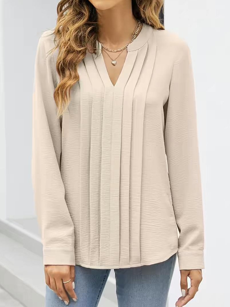 Notched Casual Pleated Blouse