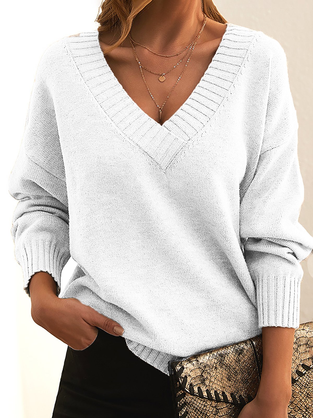 V Neck Casual Loose Sweater