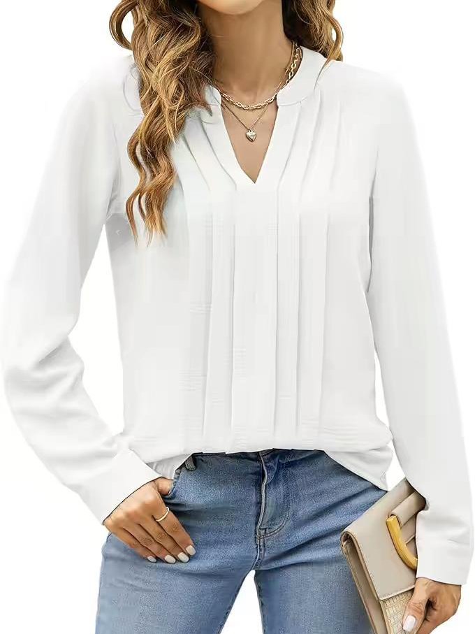 Notched Casual Pleated Blouse