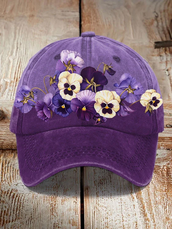 Unisex Purple Floral Print Alzheimer's Awareness Support Print Hat