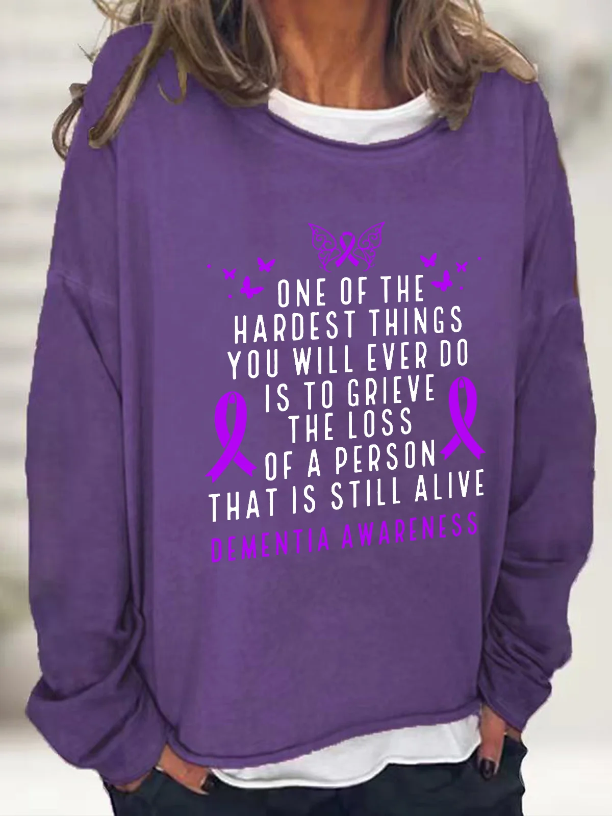 Dementia Awareness Month Butterfly Warrior Alzheimers Casual Sweatshirt