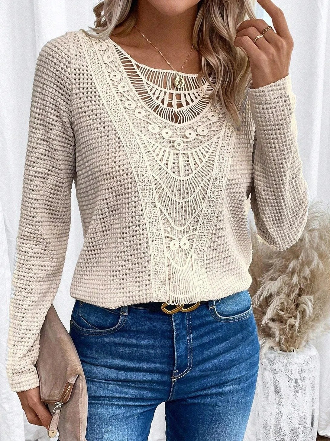 Casual Geometric Others Lace Blouse