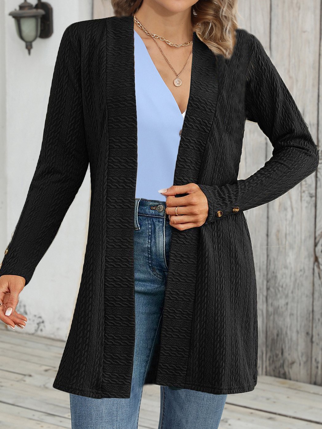 Loose Casual Plain Buckle Kimono