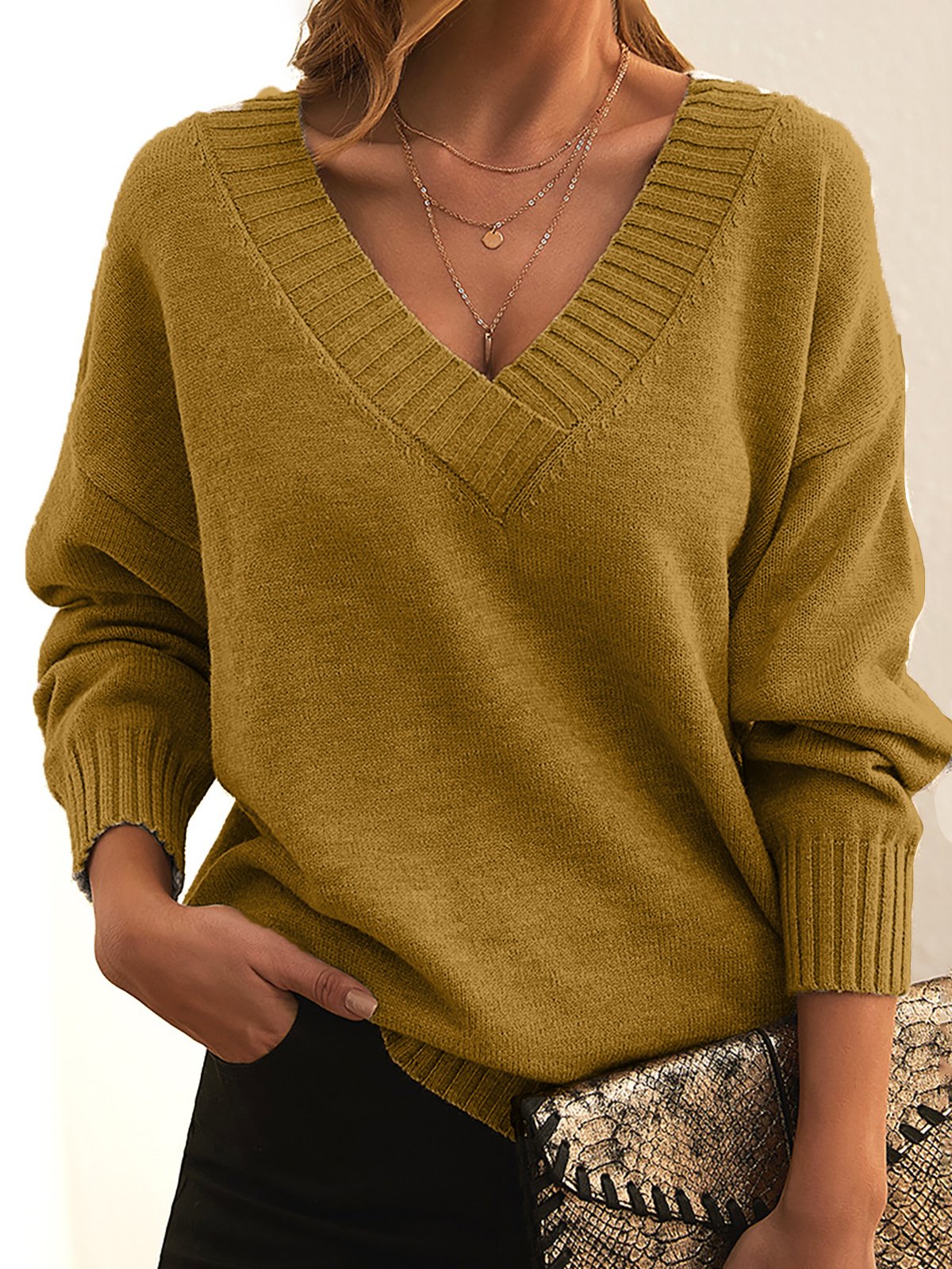 V Neck Casual Loose Sweater