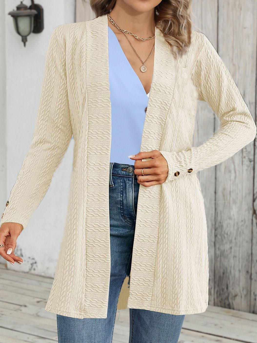 Loose Casual Plain Buckle Kimono