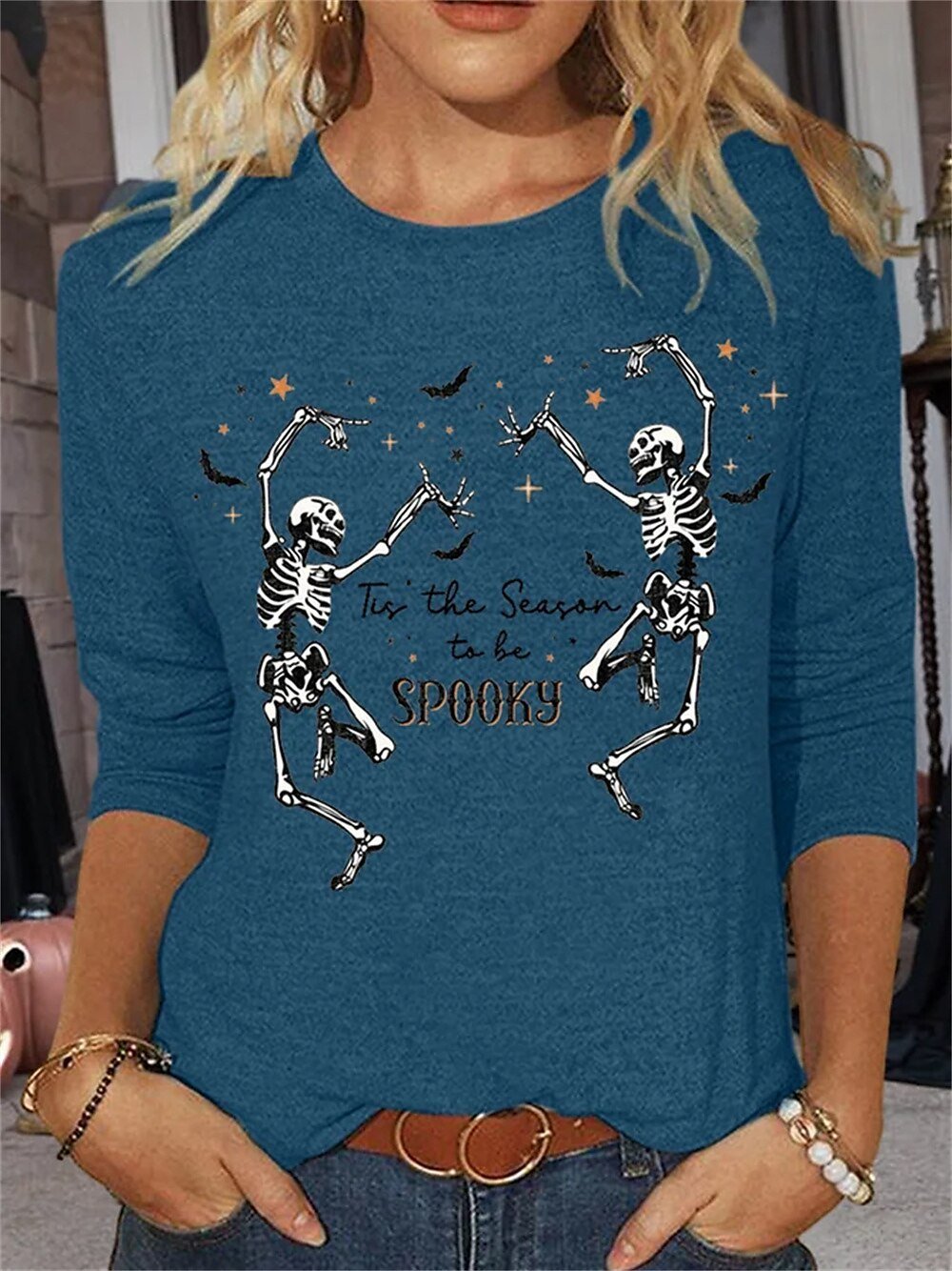 Casual Jersey Halloween Crew Neck T-Shirt