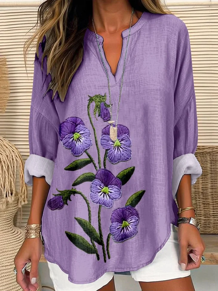 Women's Purple Flower Print Alzheimer's Awareness Support Shirt