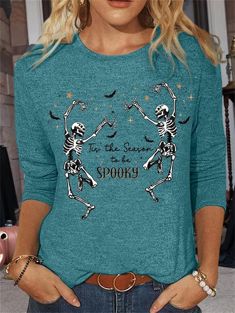 Casual Jersey Halloween Crew Neck T-Shirt