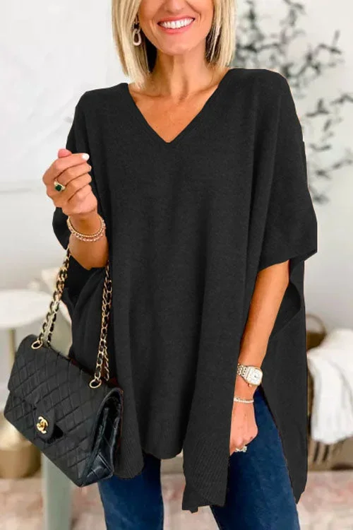 Plain Casual V Neck Loose Sweater