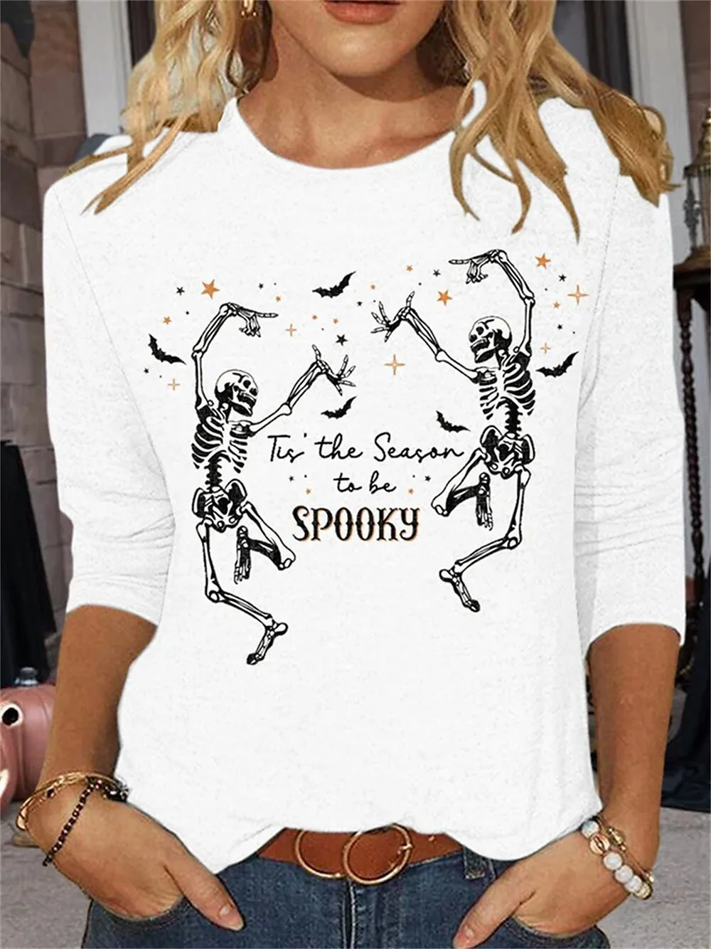 Casual Jersey Halloween Crew Neck T-Shirt