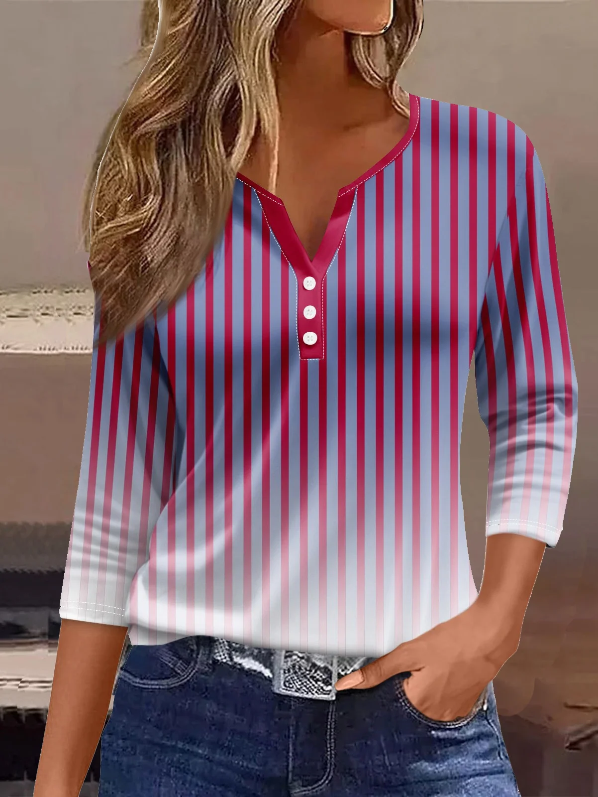 Loose Casual Striped Jersey T-Shirt