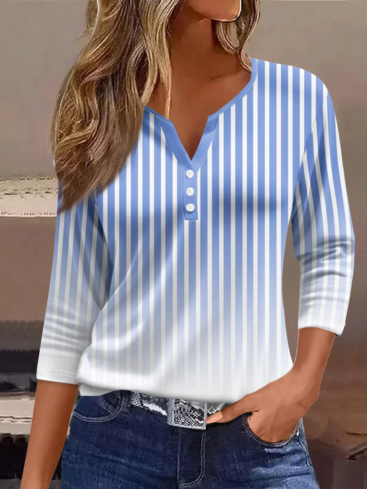 Loose Casual Striped Jersey T-Shirt