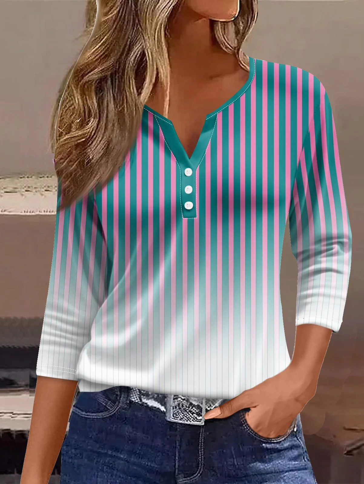 Loose Casual Striped Jersey T-Shirt