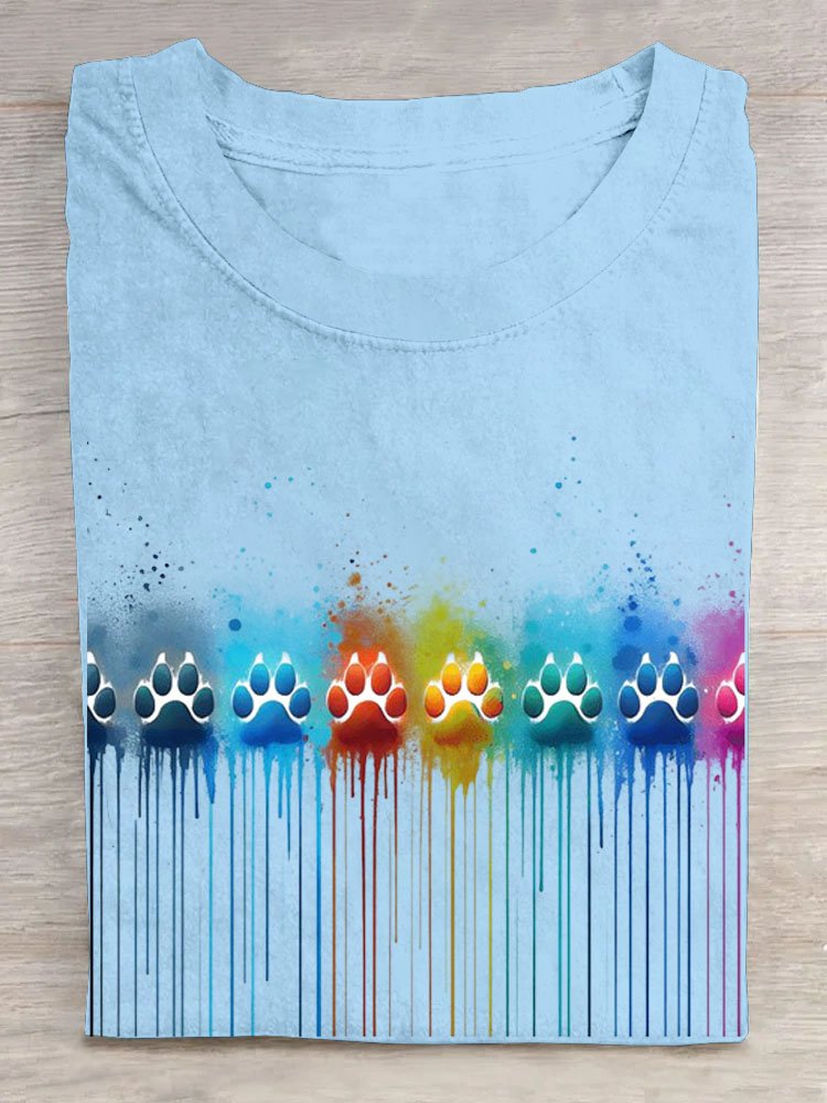 Abstract offset printed round neck casual T-shirt