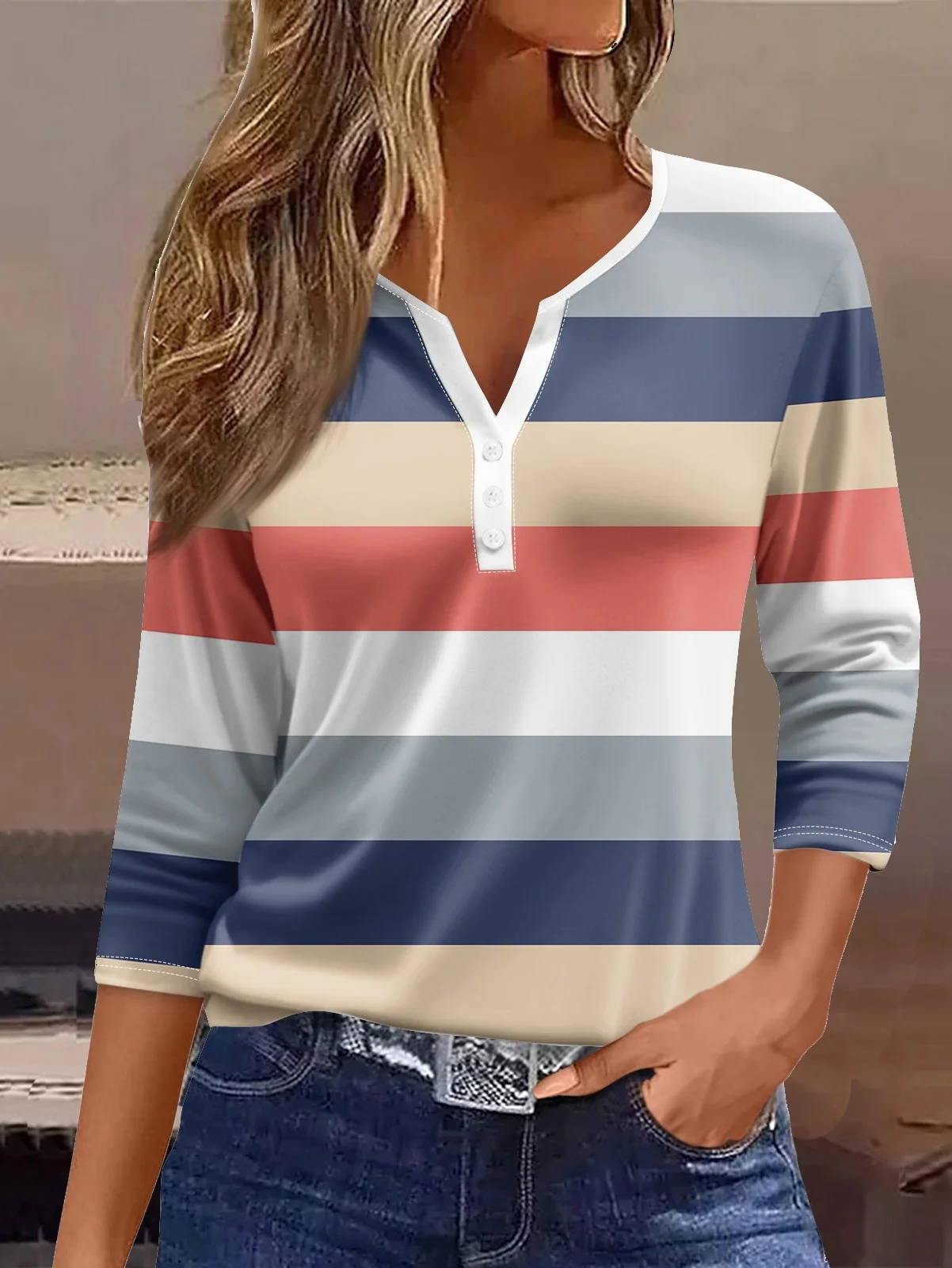 Loose Casual Striped Jersey T-Shirt