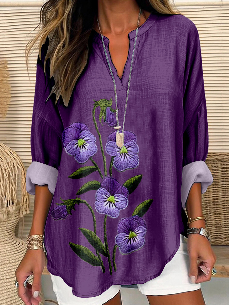 Women's Purple Flower Print Alzheimer's Awareness Support Shirt