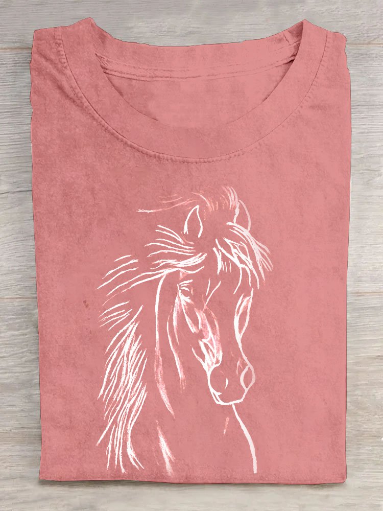 Crew Neck Cotton Horse Casual T-Shirt