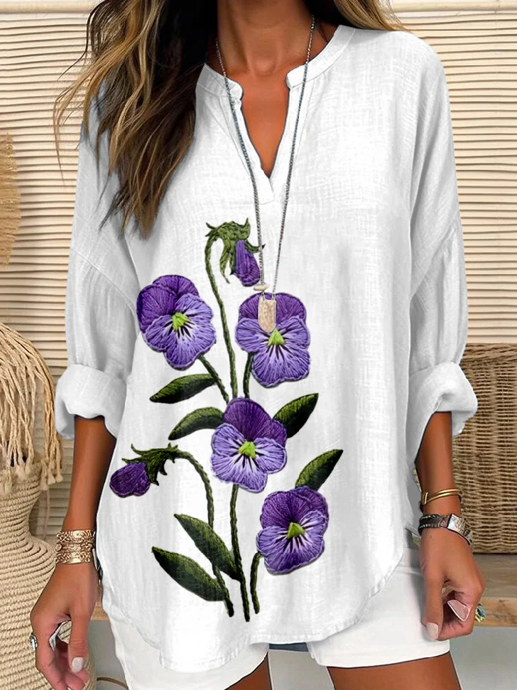 Women's Purple Flower Print Alzheimer's Awareness Support Shirt