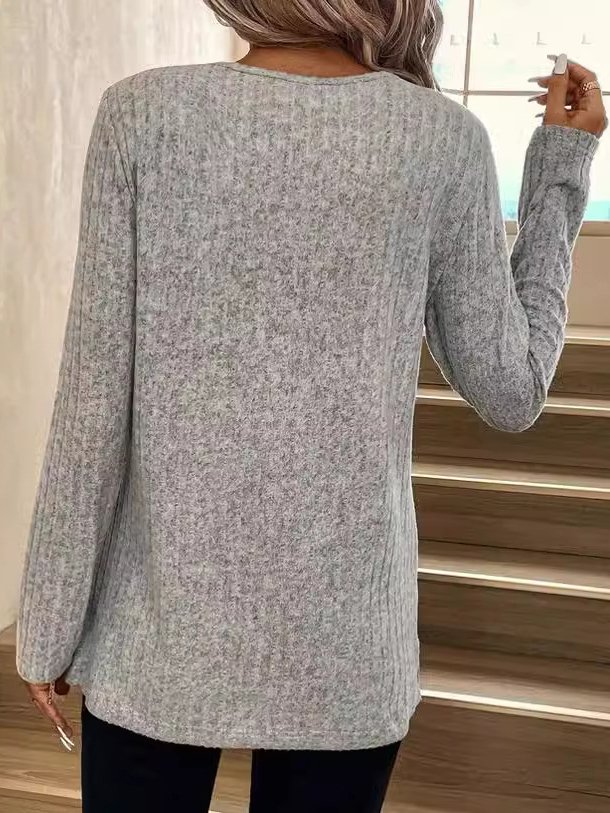 Lace Plain Casual Knitted T-Shirt