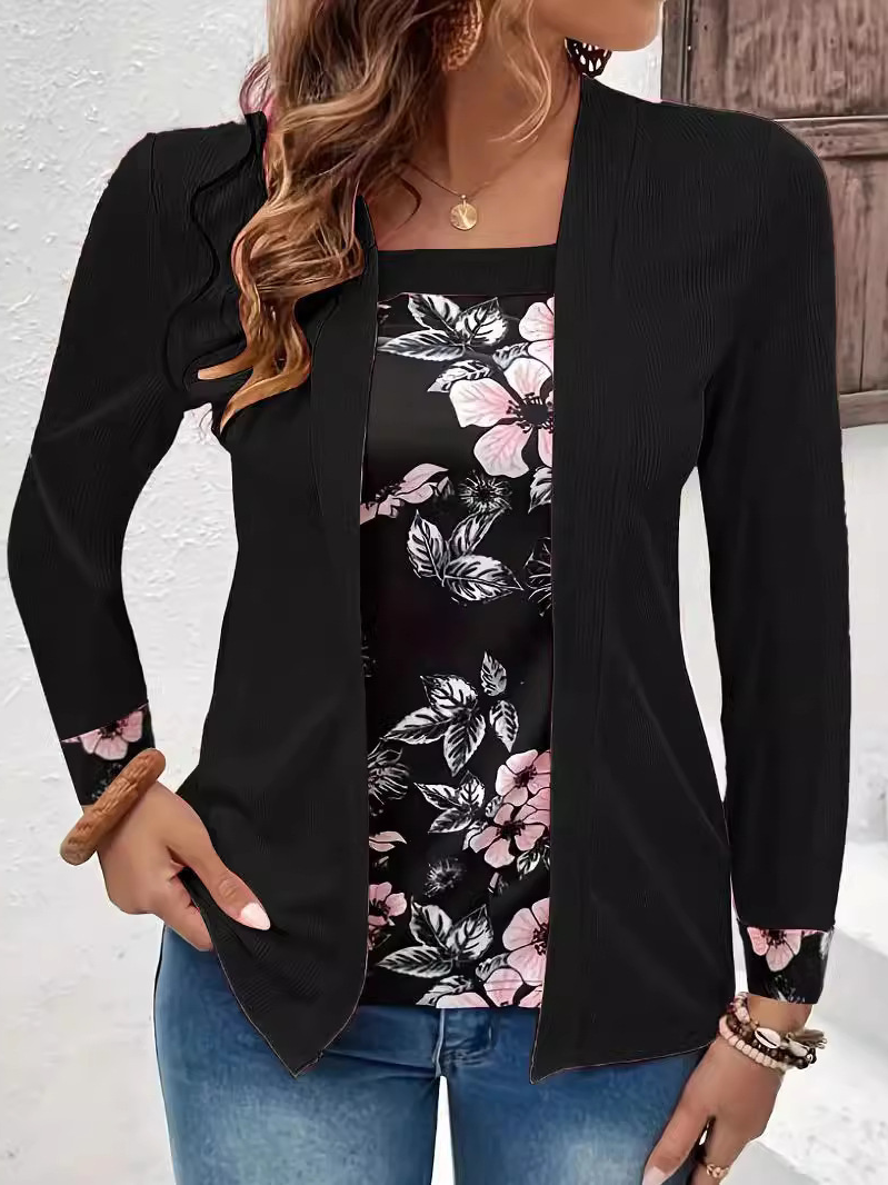 Floral Jersey Casual Square Neck Blouse