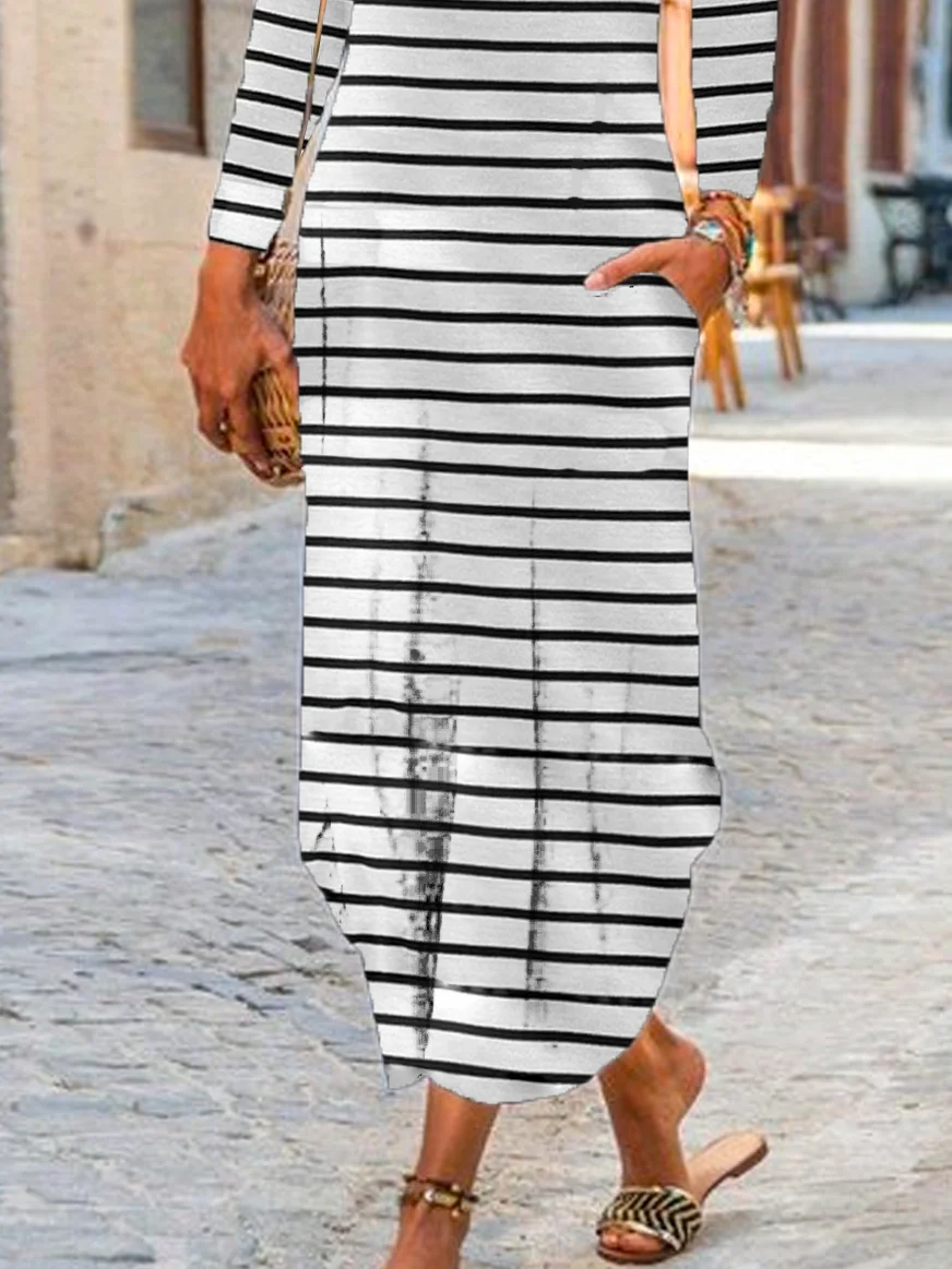 Pocket Stitching Striped Casual Dress